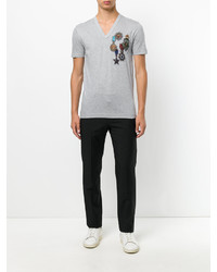 graues bedrucktes T-Shirt mit einem V-Ausschnitt von Dolce & Gabbana