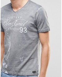 graues bedrucktes T-Shirt mit einem V-Ausschnitt von Firetrap