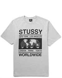 graues bedrucktes T-shirt von Stussy
