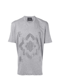 graues beschlagenes T-Shirt mit einem Rundhalsausschnitt von John Richmond