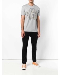 graues beschlagenes T-Shirt mit einem Rundhalsausschnitt von Roberto Cavalli