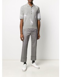 graues besticktes Polohemd von Thom Browne