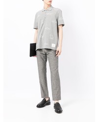 graues besticktes Polohemd von Thom Browne