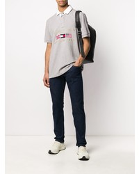 graues besticktes Polohemd von Tommy Hilfiger