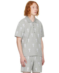 graues besticktes Polohemd von Thom Browne