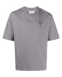 graues besticktes T-Shirt mit einem Rundhalsausschnitt von Ami Paris