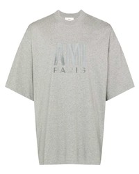 graues besticktes T-Shirt mit einem Rundhalsausschnitt von Ami Paris