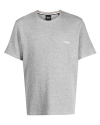 graues besticktes T-Shirt mit einem Rundhalsausschnitt von BOSS