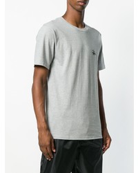 graues besticktes T-Shirt mit einem Rundhalsausschnitt von Stussy
