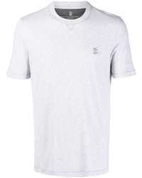 graues besticktes T-Shirt mit einem Rundhalsausschnitt von Brunello Cucinelli