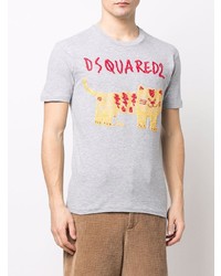 graues besticktes T-Shirt mit einem Rundhalsausschnitt von DSQUARED2