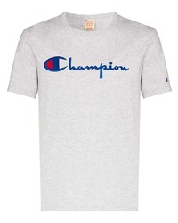 graues besticktes T-Shirt mit einem Rundhalsausschnitt von Champion