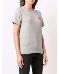 graues besticktes T-Shirt mit einem Rundhalsausschnitt von Comme Des Garcons Play