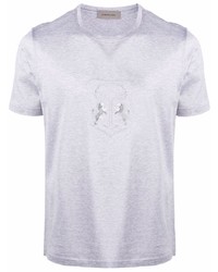 graues besticktes T-Shirt mit einem Rundhalsausschnitt von Corneliani