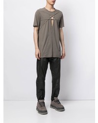 graues besticktes T-Shirt mit einem Rundhalsausschnitt von Rick Owens DRKSHDW