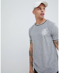graues besticktes T-Shirt mit einem Rundhalsausschnitt von DFND