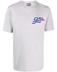 graues besticktes T-Shirt mit einem Rundhalsausschnitt von Diesel