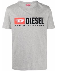 graues besticktes T-Shirt mit einem Rundhalsausschnitt von Diesel