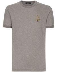 graues besticktes T-Shirt mit einem Rundhalsausschnitt von Dolce & Gabbana