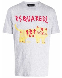 graues besticktes T-Shirt mit einem Rundhalsausschnitt von DSQUARED2