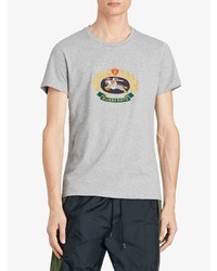 graues besticktes T-Shirt mit einem Rundhalsausschnitt von Burberry