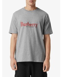 graues besticktes T-Shirt mit einem Rundhalsausschnitt von Burberry