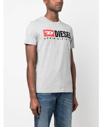 graues besticktes T-Shirt mit einem Rundhalsausschnitt von Diesel