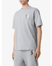 graues besticktes T-Shirt mit einem Rundhalsausschnitt von Burberry