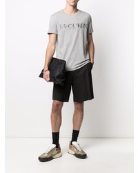 graues besticktes T-Shirt mit einem Rundhalsausschnitt von Alexander McQueen