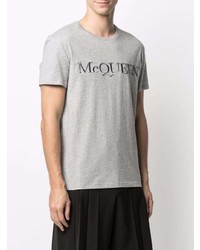 graues besticktes T-Shirt mit einem Rundhalsausschnitt von Alexander McQueen