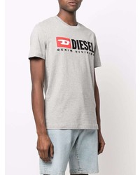 graues besticktes T-Shirt mit einem Rundhalsausschnitt von Diesel