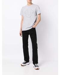 graues besticktes T-Shirt mit einem Rundhalsausschnitt von True Religion