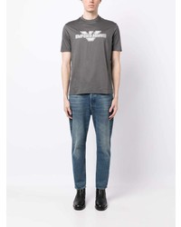 graues besticktes T-Shirt mit einem Rundhalsausschnitt von Emporio Armani