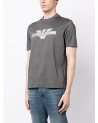 graues besticktes T-Shirt mit einem Rundhalsausschnitt von Emporio Armani