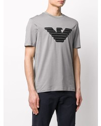 graues besticktes T-Shirt mit einem Rundhalsausschnitt von Emporio Armani