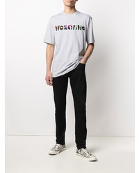 graues besticktes T-Shirt mit einem Rundhalsausschnitt von Moschino