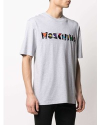 graues besticktes T-Shirt mit einem Rundhalsausschnitt von Moschino