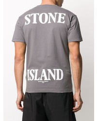 graues besticktes T-Shirt mit einem Rundhalsausschnitt von Stone Island