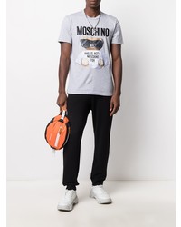 graues besticktes T-Shirt mit einem Rundhalsausschnitt von Moschino