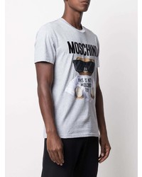 graues besticktes T-Shirt mit einem Rundhalsausschnitt von Moschino