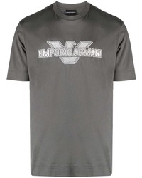 graues besticktes T-Shirt mit einem Rundhalsausschnitt von Emporio Armani