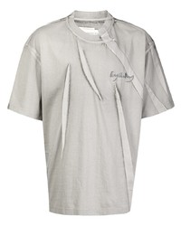 graues besticktes T-Shirt mit einem Rundhalsausschnitt von Feng Chen Wang