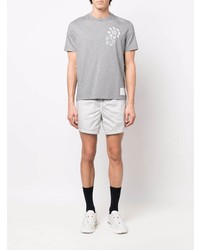 graues besticktes T-Shirt mit einem Rundhalsausschnitt von Thom Browne