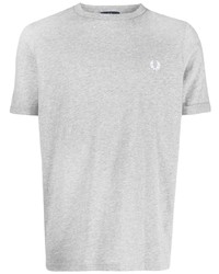 graues besticktes T-Shirt mit einem Rundhalsausschnitt von Fred Perry