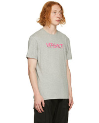 graues besticktes T-Shirt mit einem Rundhalsausschnitt von Versace