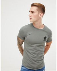 graues besticktes T-Shirt mit einem Rundhalsausschnitt von Gym King