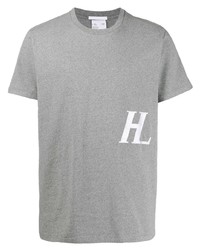 graues besticktes T-Shirt mit einem Rundhalsausschnitt von Helmut Lang