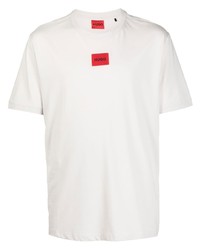 graues besticktes T-Shirt mit einem Rundhalsausschnitt von Hugo