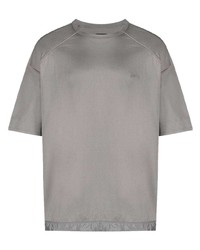 graues besticktes T-Shirt mit einem Rundhalsausschnitt von Juun.J