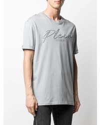 graues besticktes T-Shirt mit einem Rundhalsausschnitt von Philipp Plein